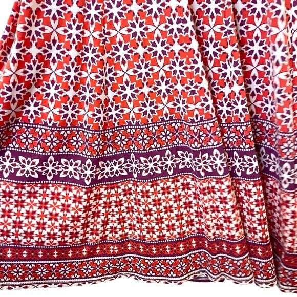 WISP Dress Fit Flare Keyhole Sleeveless Stretch Jersey Knit Red Orange Geometric - Picture 4 of 6